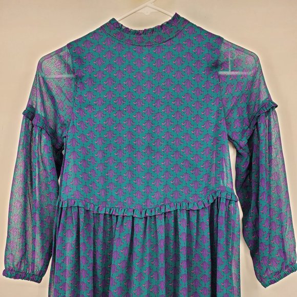 Colorful Planet Girls Green Dress Purple Fleur de Lis Peasan M 7/8 - Picture 6 of 12